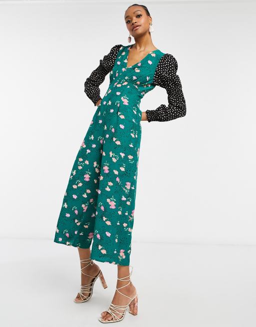 ASOS DESIGN double puff sleeve jumpsuit in mixed floral spot print