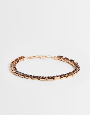 Asos Design Double Row Anklet With Amber Crystal Cupchain-gold
