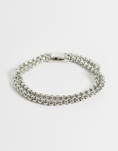 ASOS DESIGN double row box chain clasp fastening bracelet in silver - view 1