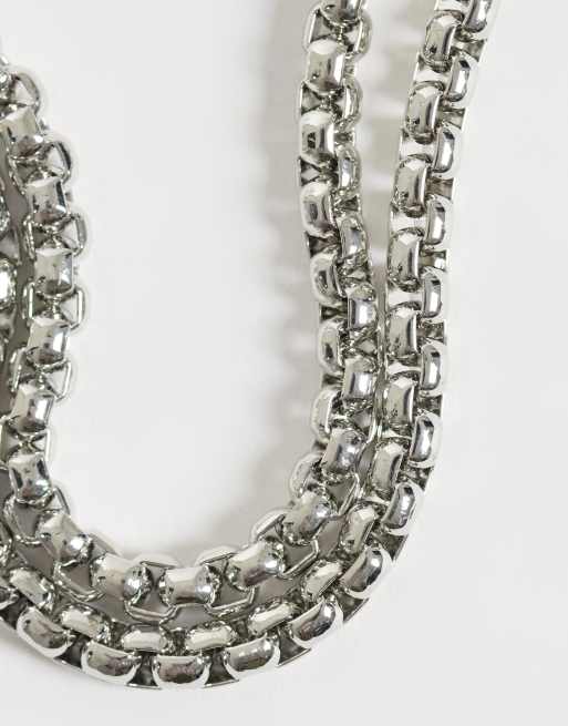 ASOS DESIGN double row box chain clasp fastening bracelet in silver, 3 of 3
