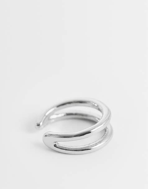 ASOS DESIGN double-row ear cuff in silver tone - view 1