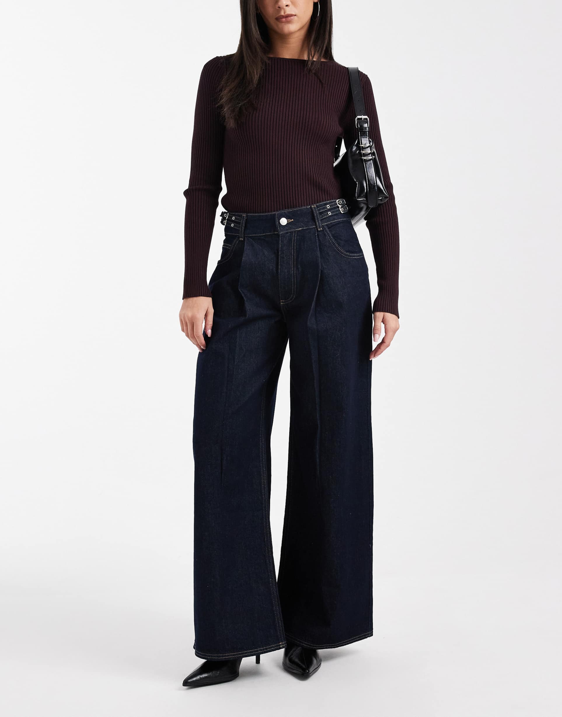 asos design double side-cinch wide leg jeans in indigo