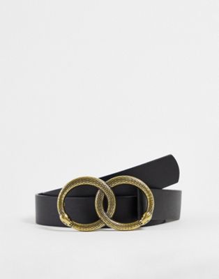 ASOS DESIGN double snake buckle waist and hip belt in black