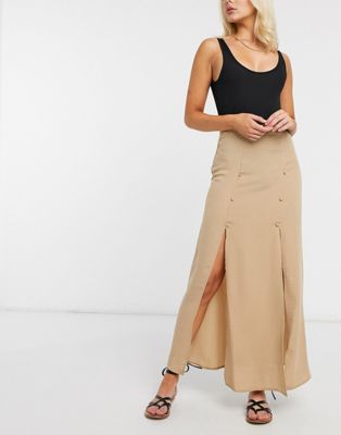 ASOS DESIGN double split maxi skirt in light brown | ASOS