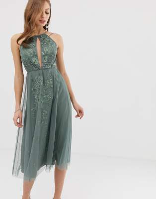 asos design floral tie strap prom midi dress