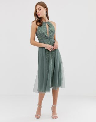 asos design floral tie strap prom midi dress