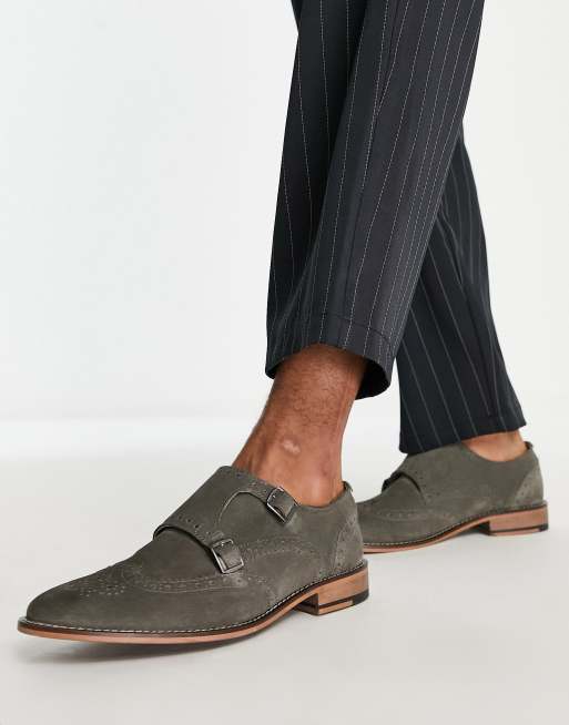 Grey double monk strap shoes sale