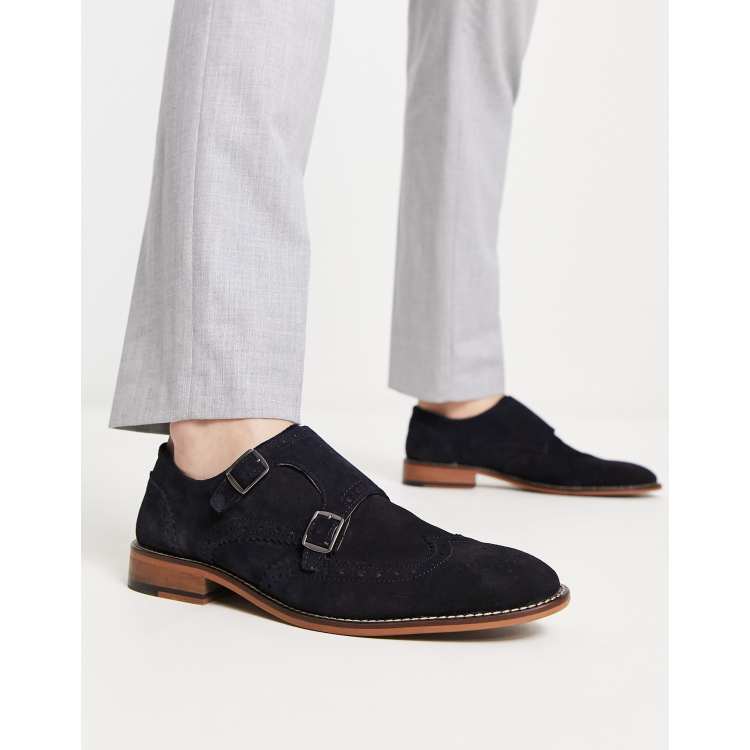 Black suede double monk strap outlet shoes