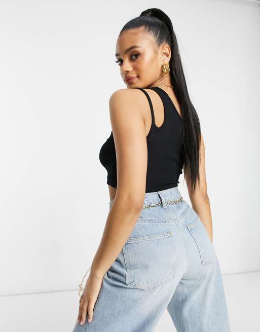 ASOS DESIGN double strap one shoulder crop top in black