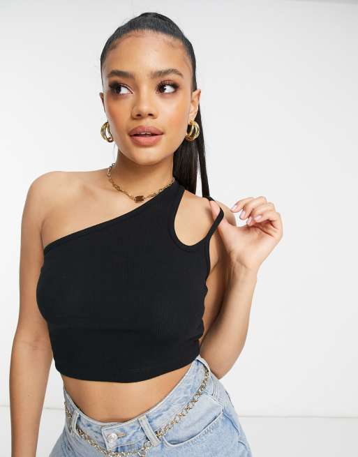 Only exclusive one shoulder crop top in black