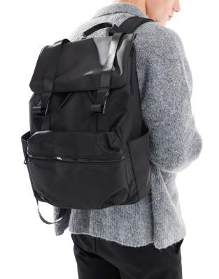 ASOS DESIGN ASOS DESIGN double strap rubberised and nylon backpack in black