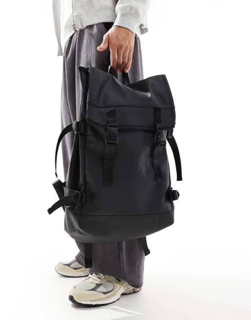 ASOS Design Double Strap Rubberized Backpack in Black
