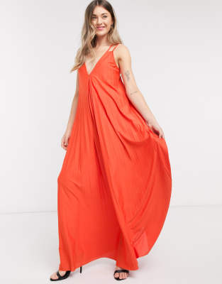 asos orange pleated maxi dress