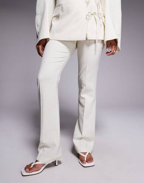 ASOS DESIGN double tie side blazer and linen look flare pants set in buttermilk - view 1