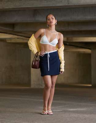 Asos Design Double Waist Band Skirt In Multi - Part Of A Set-navy