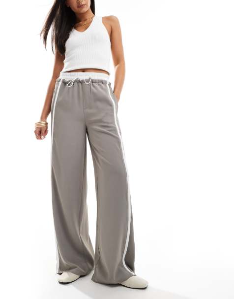 ASOS DESIGN double waist pull on trouser with contrast details in grey - view 1