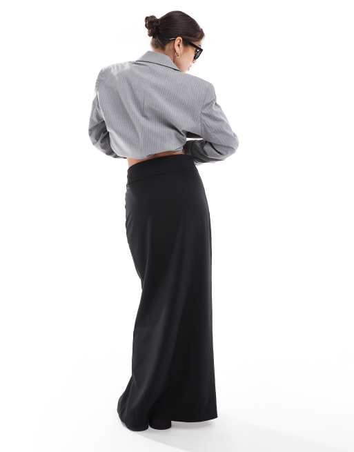 ASOS DESIGN double waistband formal maxi skirt in black