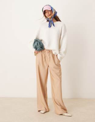 double waistband pants in caramel-Brown