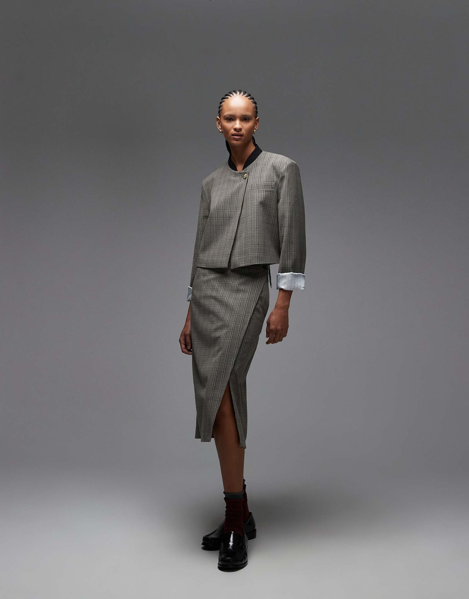 ДИЗАЙНЕРСКАЯ юбка-футляр ASOS с двойным поясом в серо-голубую клетку