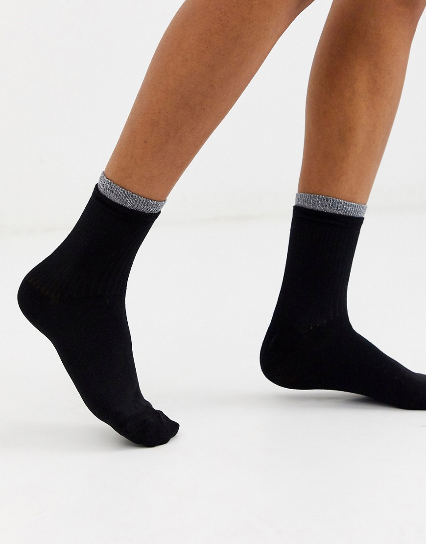ASOS DESIGN double welt sock with glitter detail-Multi
