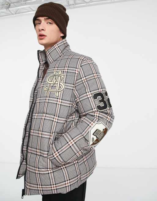 ASOS DESIGN - Doudoune à carreaux style universitaire - Neutre