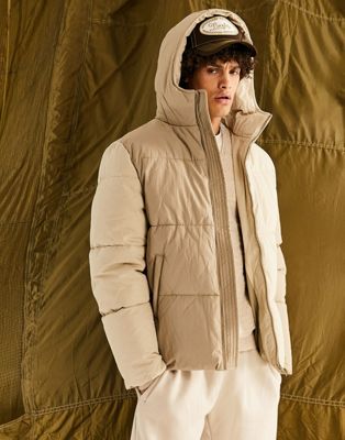 ASOS DESIGN puffer jacket with cut and sew panels in stone - ASOS Price Checker
