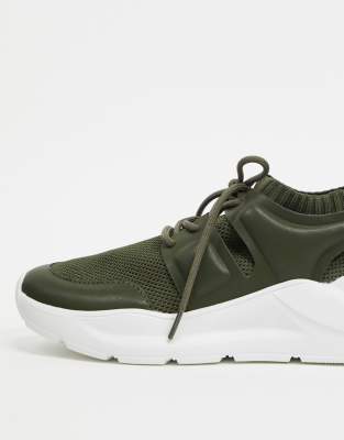 khaki knitted trainers