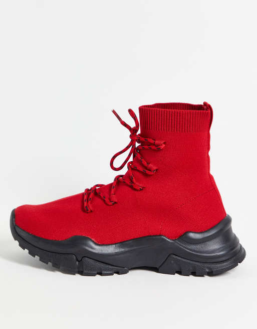 ASOS DESIGN Download sock sneakers with lace up in red | ASOS