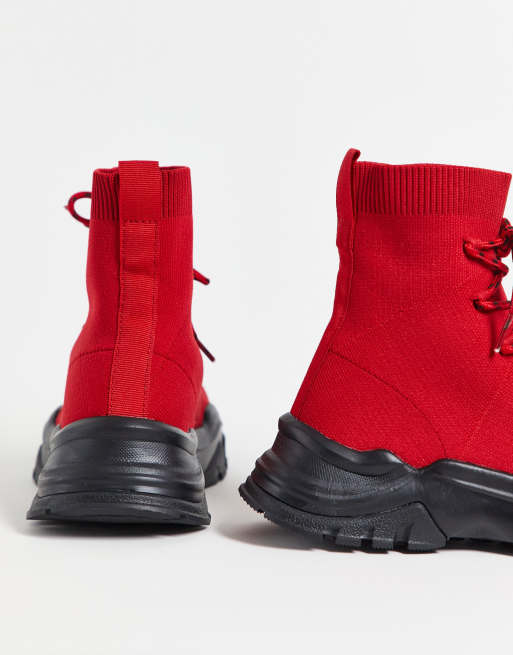 ASOS DESIGN Download sock sneakers with lace up in red