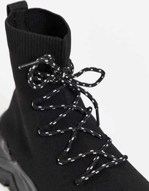 ASOS DESIGN Download sock trainers with lace up in black