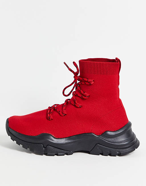 ASOS DESIGN Download sock trainers with lace up in red