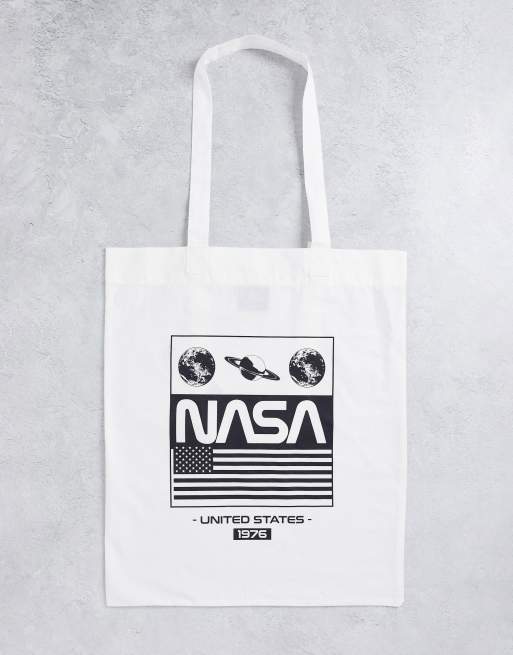 ASOS DESIGN - Draagtas met NASA-print in wit