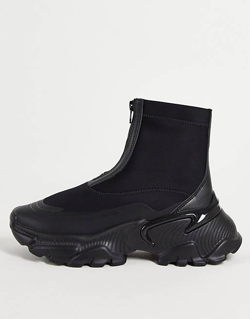ASOS DESIGN Dragon chunky front zip trainers in black | ASOS