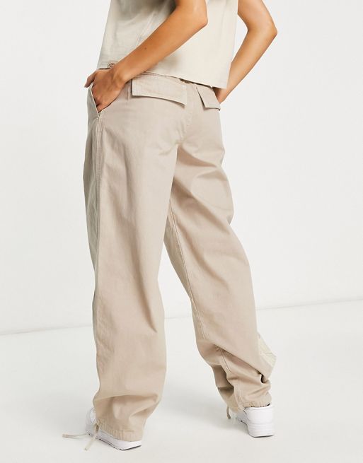 ASOS DESIGN embroidered slouchy cargo pants in khaki