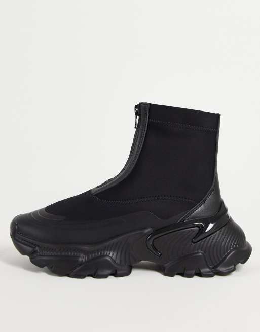 ASOS DESIGN - Dragon - Sneakers met dikke zool en rits voorop in zwart