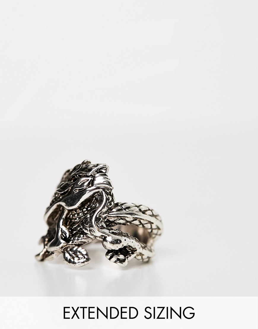 ASOS DESIGN dragon twist ring in silver tone