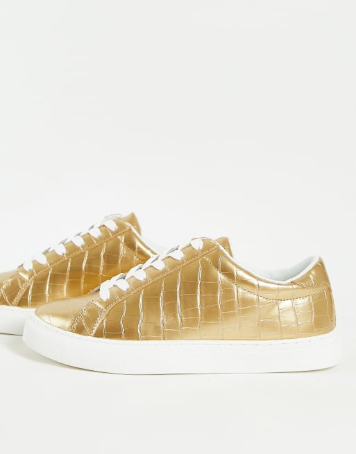 ASOS DESIGN Drama trainers in gold croc