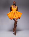 [ASOS DESIGN] ASOS DESIGN dramatic bow skirt structured mini dress in orange 8 orange