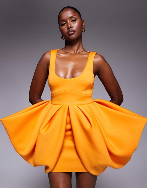 ASOS DESIGN dramatic bow skirt structured mini dress in orange