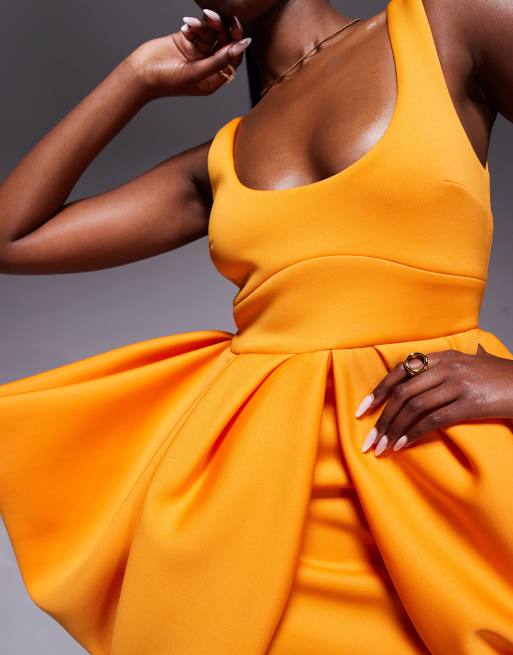 ASOS DESIGN dramatic bow skirt structured mini dress in orange