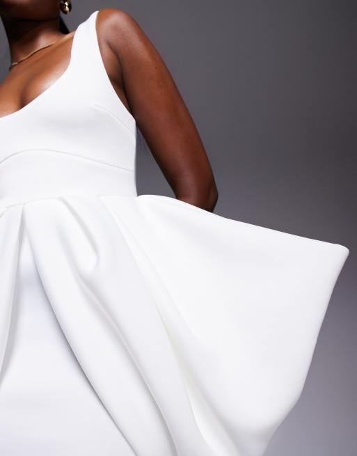 ASOS DESIGN dramatic bow skirt structured scuba mini dress in ivory