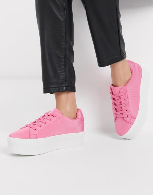 ASOS DESIGN Dramatic chunky lace up sneakers in pink | ASOS