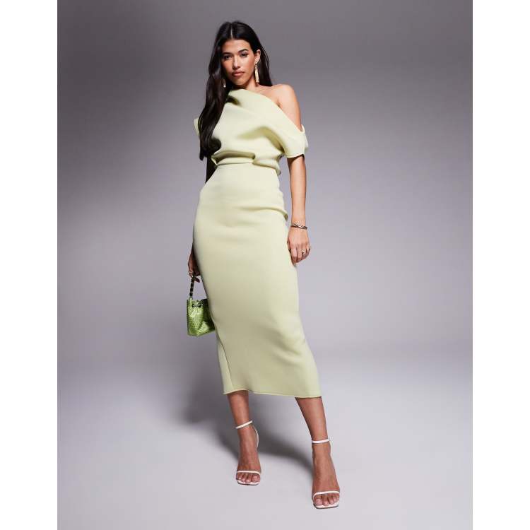 ASOS DESIGN dramatic neckline midi dress in sage green in scuba-style  fabric | ASOS