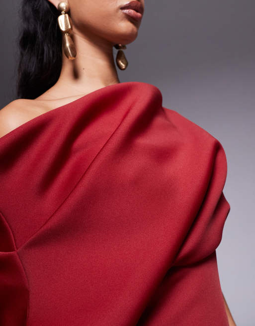 ASOS DESIGN dramatic neckline scuba midi dress in burgundy