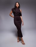 [ASOS DESIGN] ASOS DESIGN dramatic neckline scuba midi dress in chocolate-Brown 4 Chocolate