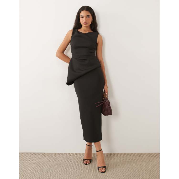 asos edition drape asymmetric linen midi dress DeKlaire 451 Knee-Length Wedding Dress  Illusion Neckline Gown White / 3XL