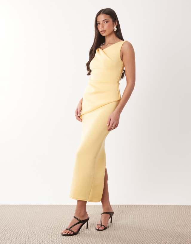 asymmetric style dresses ASOS Design - Drape Midi Dress - Women - Polyester/Elastane - 6 US COLOR:Pink (as pictured) The Asymmetric Cowl Dress Soft Satin One-shoulder Flowy A-line Wedding