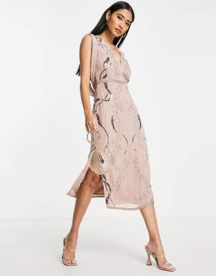 Asos design midi dress with cape back and dipped hem in embellishment hotsell