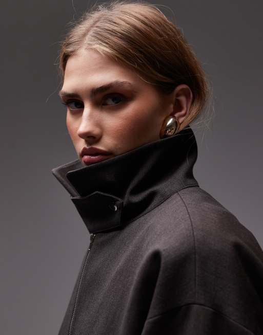 ASOS DESIGN drape back funnel jacket in gray