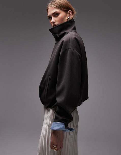 ASOS DESIGN drape back funnel jacket in grey